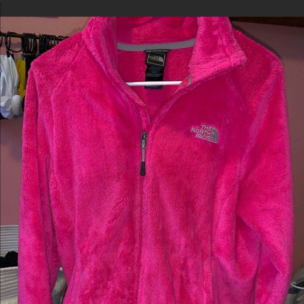 Pink North face fuzzy jacket